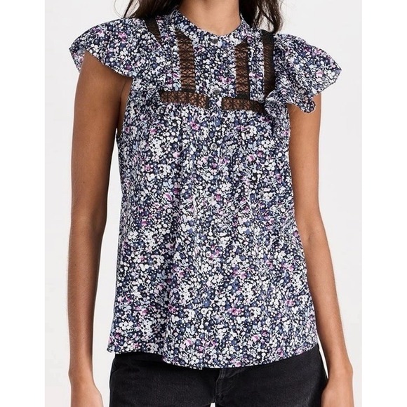 Rails Louella‎ Midnight Hyacinth Ruffle Sleeve Blouse Top M NWT